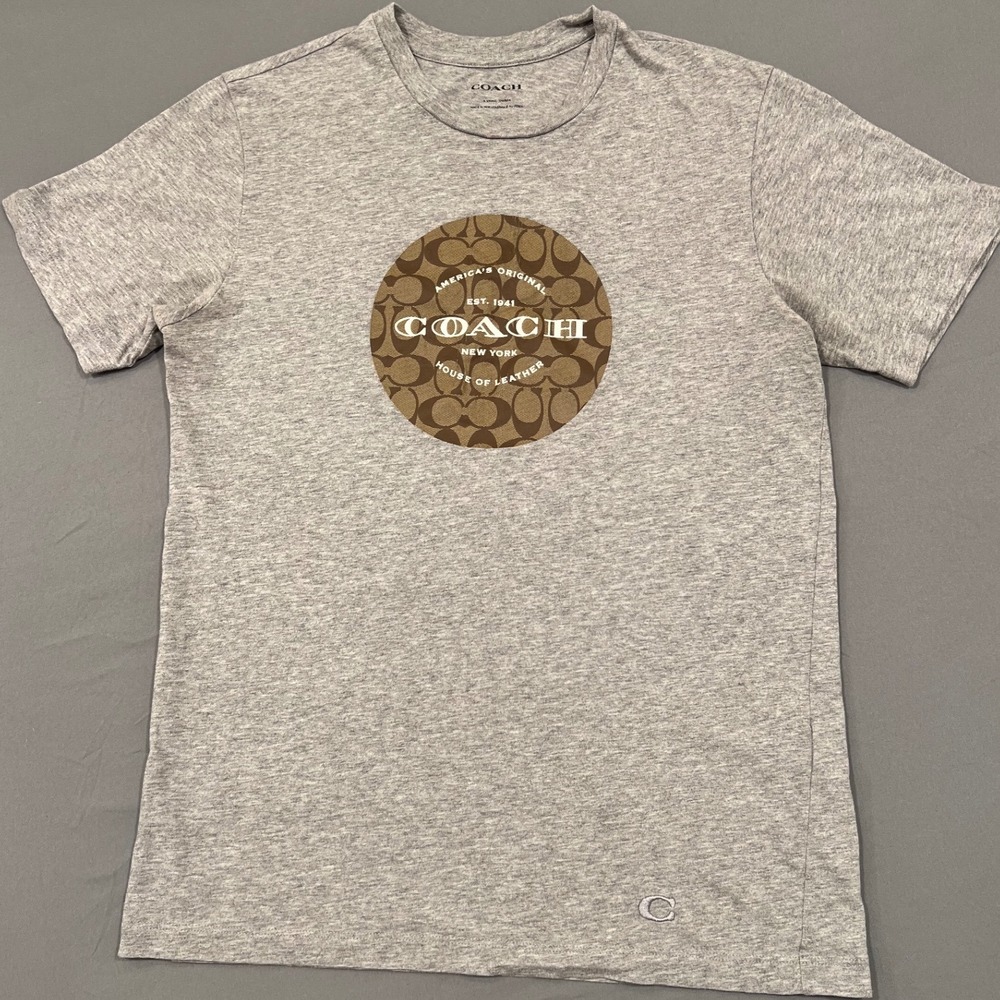 Coach New York Grey Signature Logo Graphic T-Shirt Mens XS C5634 Cotton Tee